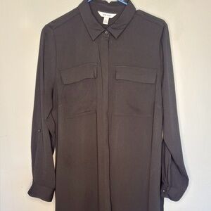 Nine West Black Long Polyester Shirt Dress Size XL, Pockets